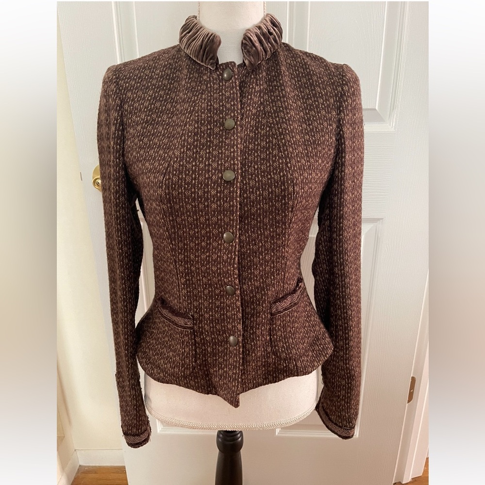 Tahari Short Blazer Jacket with Velour Trim and Collar